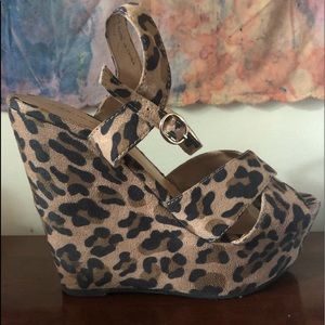 Xhiliration Leopard Print High Wedge Shoes